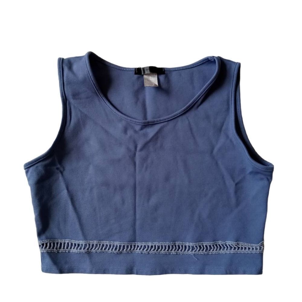 Blue Sleeveless Embroidered Cutout Stretchy Cropped Tank Top Women's X-Large